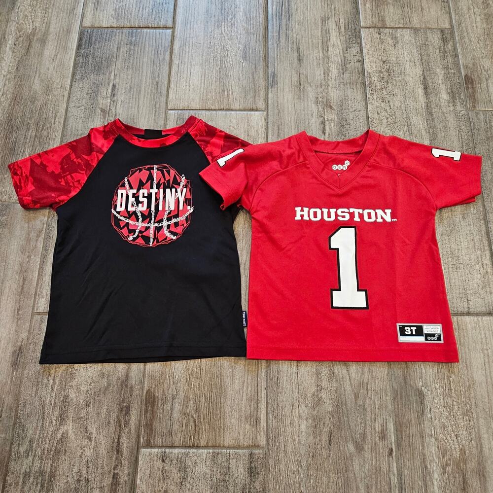 Boys Sports Athletic Shirts Lot‎ of 2 Size 3T Red Black Houston Texas Basketball